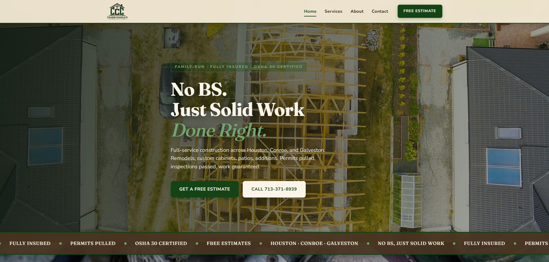 Cousin Charlie's Construction website